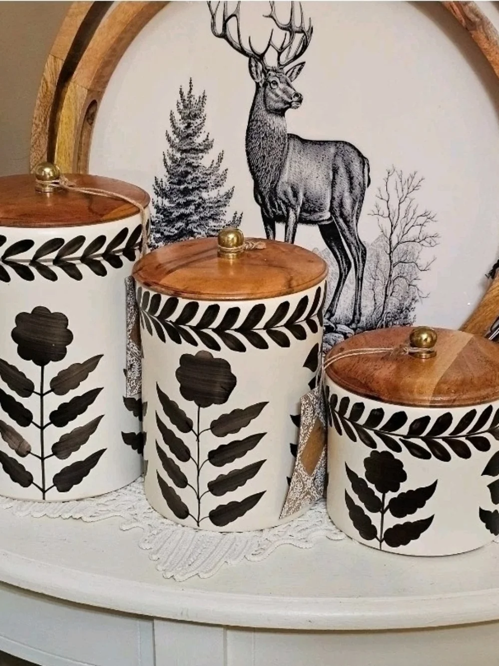 Viral set of 3 Made in India flower leaf canisters VHTF with wooden lid